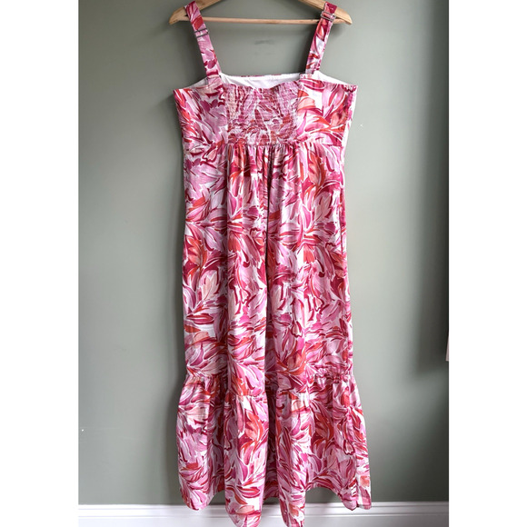 LONDON TIMES Floral Tiered Maxi Dress Square Neck Sleeveless Smocked Pink Red 12 - Picture 8 of 15